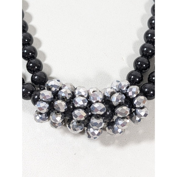 The Unbranded Brand Jewelry - Black Gray Faceted Bead Statement Necklace Double Strand Silver Tone 20"